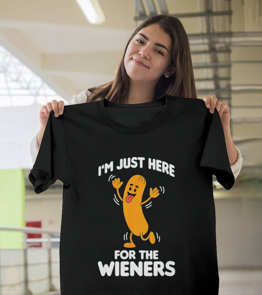 I'm Just Here For The Wieners Funny Sausage Cartoon T-Shirt