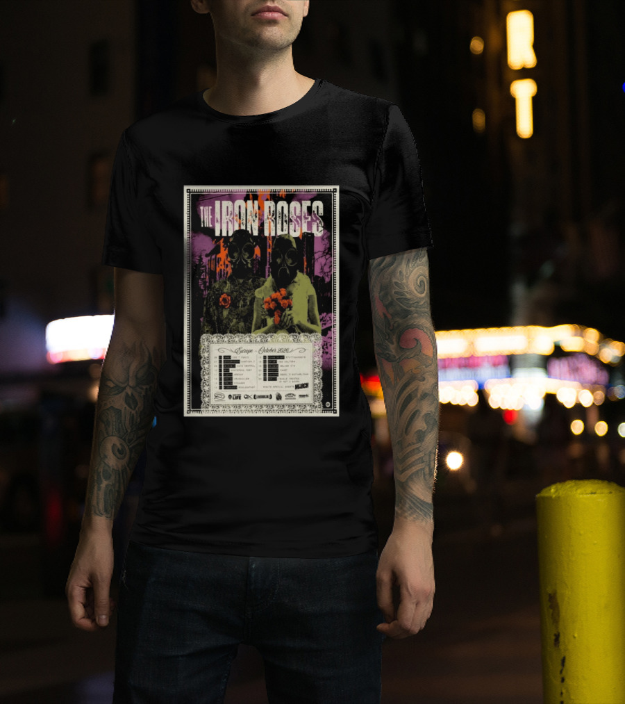 The Iron Roses Tour Europe 2026 October Dates With Gas Masks And Roses T-Shirt