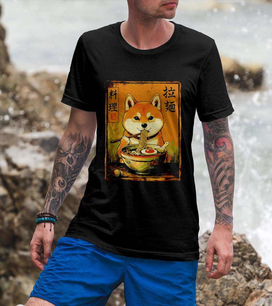 Shiba Inu Ramen Noodles Japanese Kanji T-Shirt