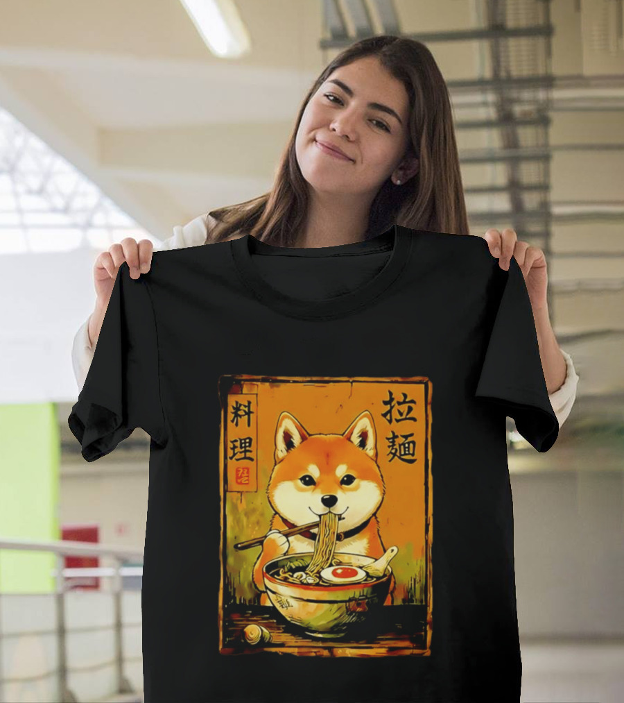 Shiba Inu Ramen Noodles Japanese Kanji T-Shirt