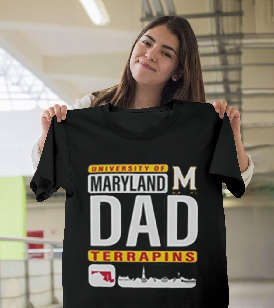 University Of Maryland Terrapins Dad With State Outline And Script T-Shirt