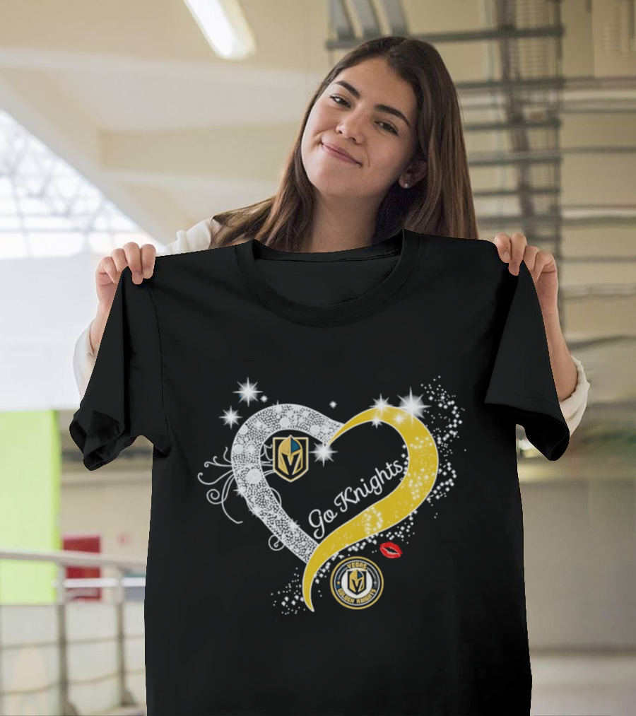 Vegas Golden Knights NHL Heart Emblem Go Knights T-Shirt