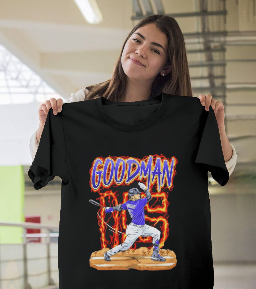 Colorado Rockies Hunter Goodman 15 Fiery Baseball Player T-Shirt