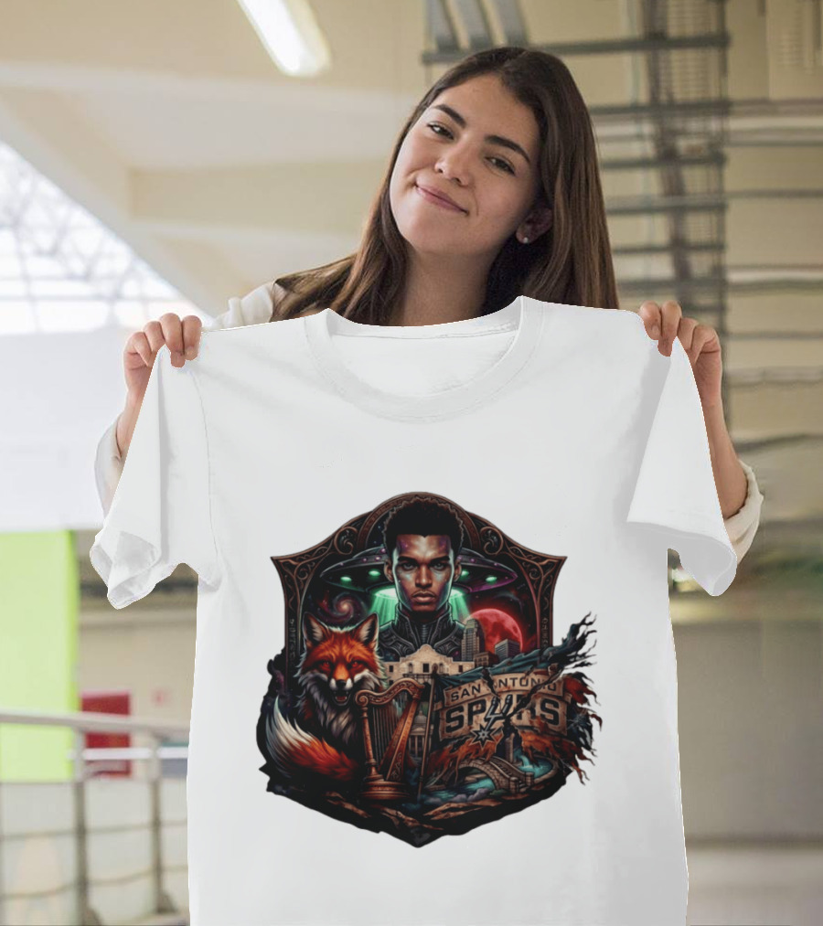 San Antonio Spurs Alien Wemby Space Hoops Comic Skyline Texas Basketball 2026 Fox T-Shirt