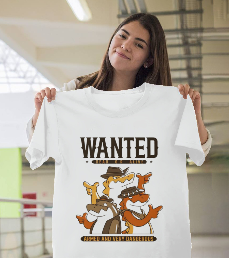 Wanted Dead Or Alive Alligator Cowboy Trio Armed And Very Dangerous T-Shirt
