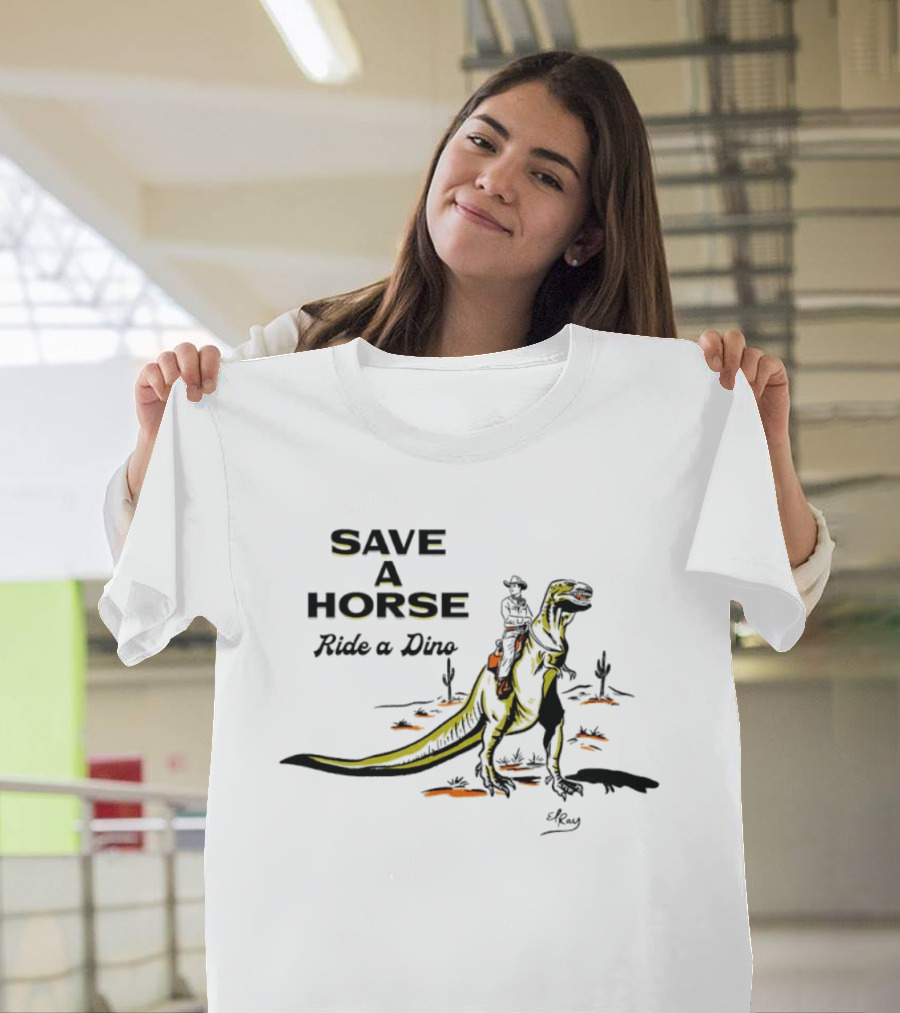 Save A Horse Ride A Dino Cowboy Riding Rex T-Shirt