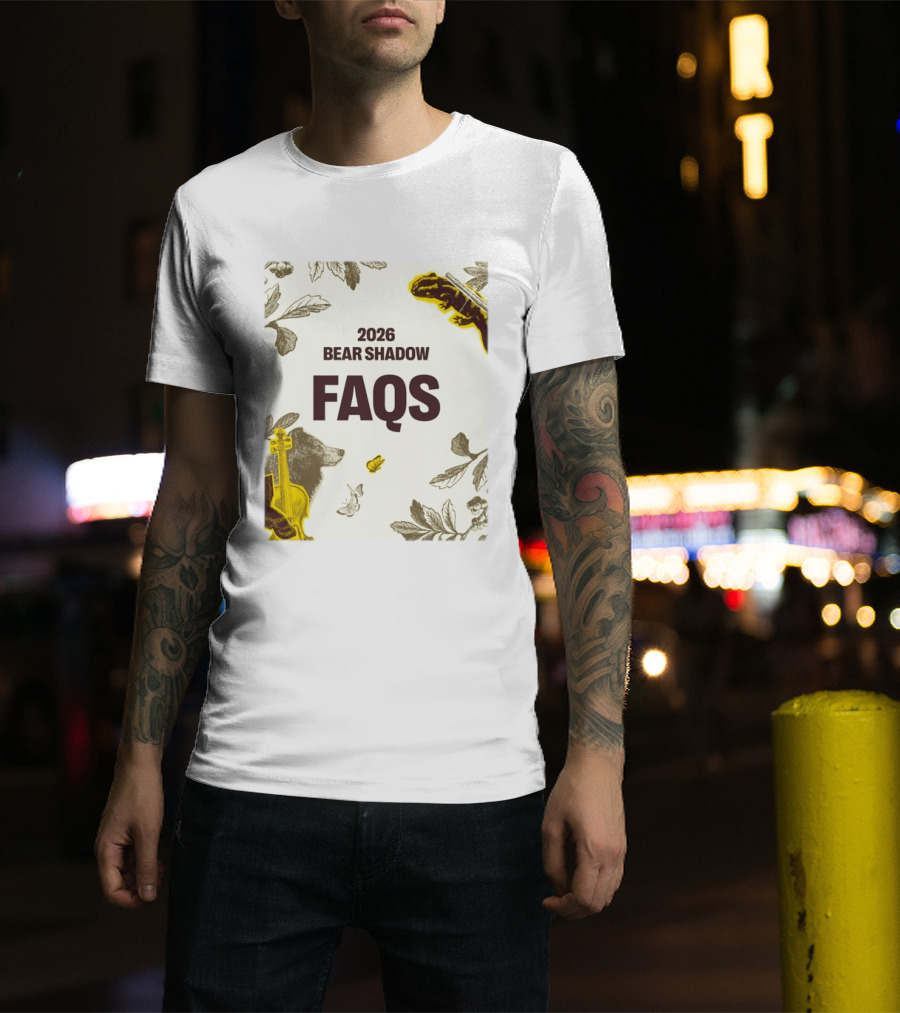 2026 Bear Shadow FAQs Music Festival Forest Animals Instruments T-Shirt