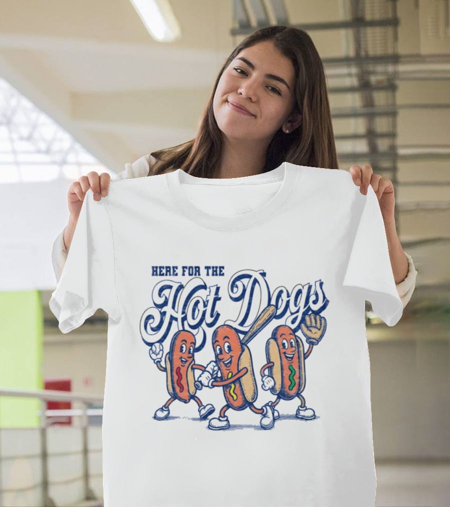 Here For The Hot Dogs Baseball With Fun Hot Dog Characters T-Shirt