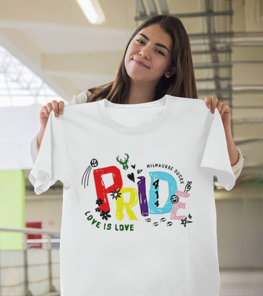 Milwaukee Bucks Pride Love Is Love Rainbow 414 T-Shirt