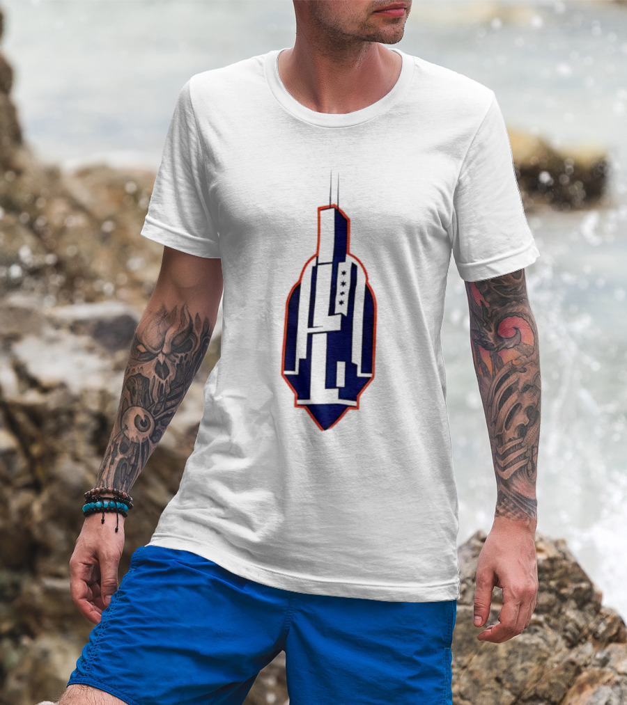 Chicago Skyline Willis Tower Symbol With Flag Stars T-Shirt
