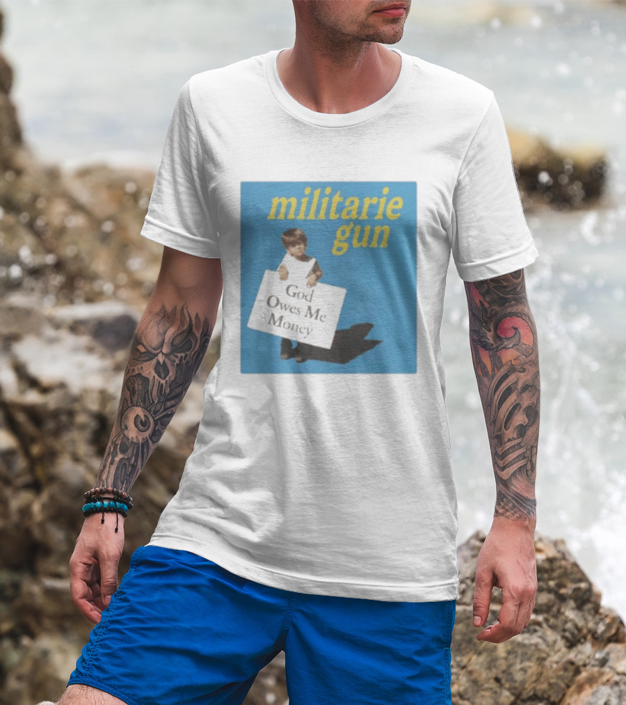 Militarie Gun God Owes Me Money Vintage Child Protest T-Shirt