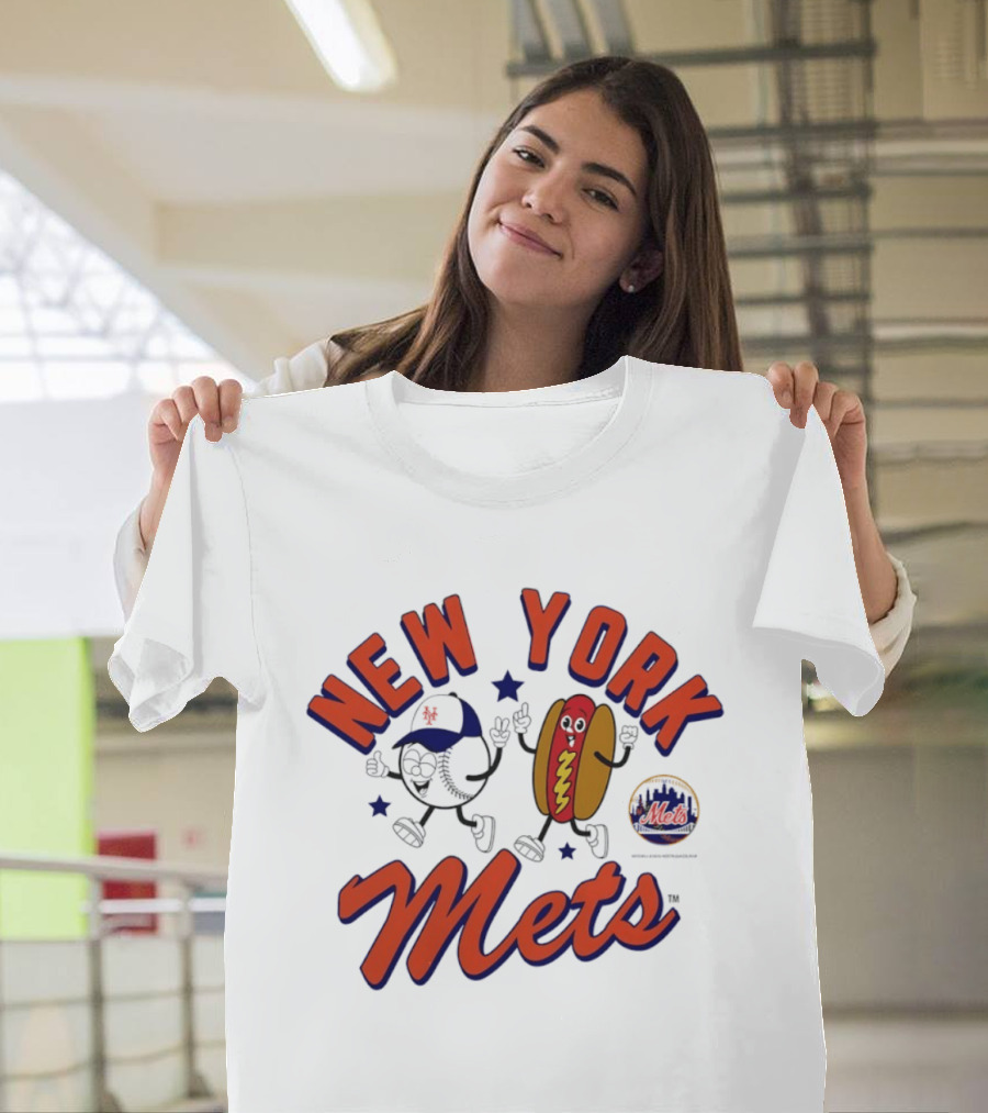 New York Mets Baseball Hot Dog And Baseball Character Animation T-Shirt