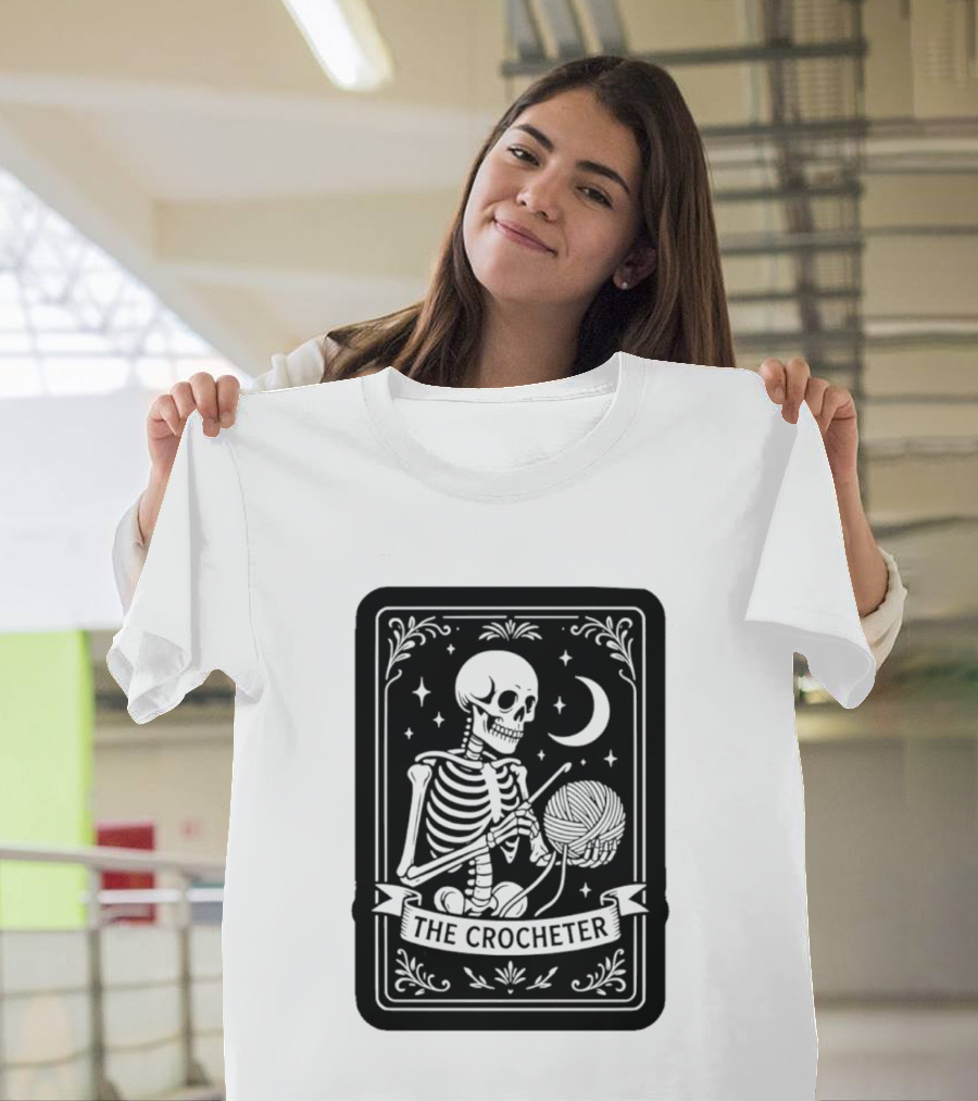 Tarot Card The Crocheter Skeleton Moon And Stars T-Shirt