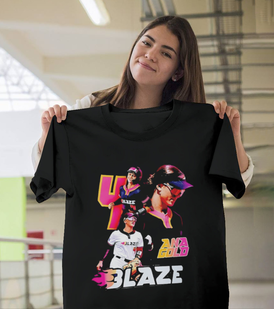 Blaze Ana Gold Softball Player Number 4 Action Collage T-Shirt