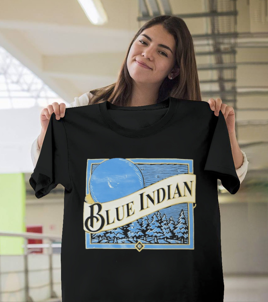 Blue Indian Moon Forest Nature Pine Trees Winter Scene T-Shirt