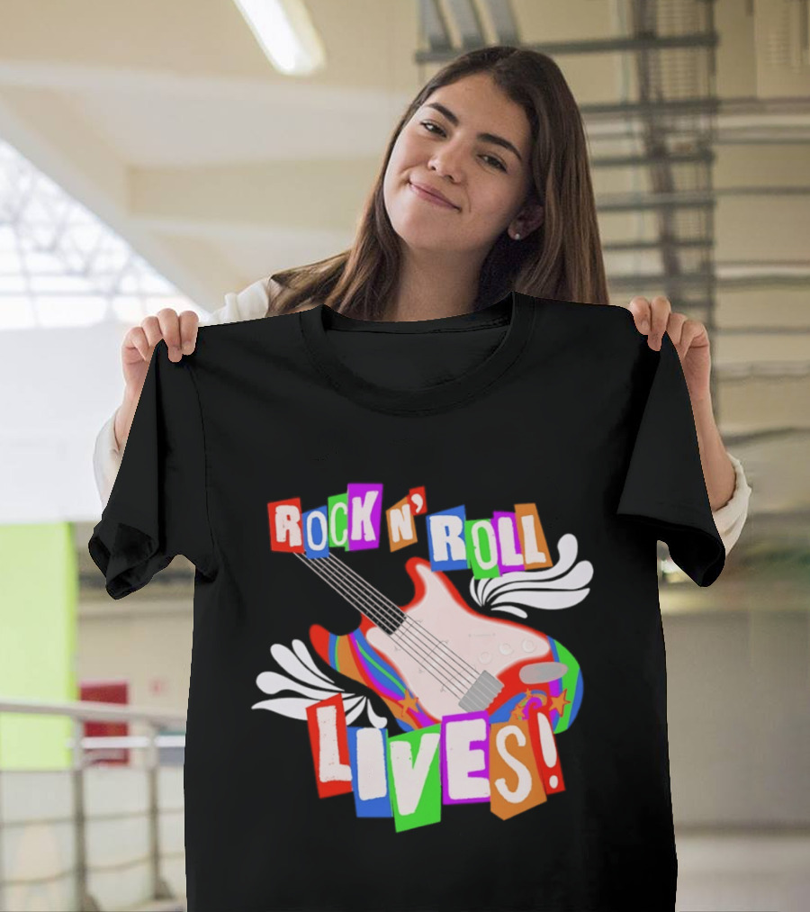Rock N' Roll Lives Colorful Electric Guitar T-Shirt