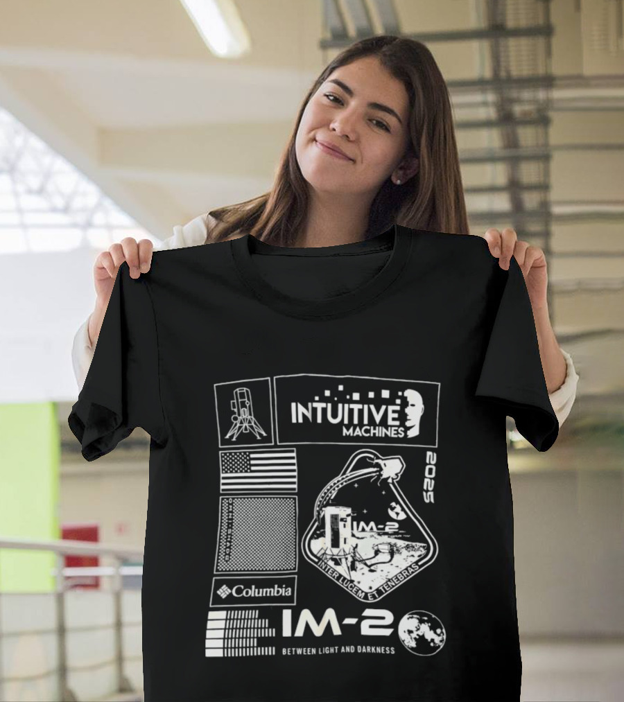 Intuitive Machines IM 2 Columbia 2025 Between Light And Darkness Moon Mission Lunar Module USA Flag T-Shirt