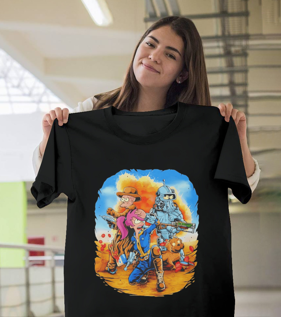 Futurout Fallout Futurama Mashup Fan Art Bender Leela Professor Farnsworth T-Shirt