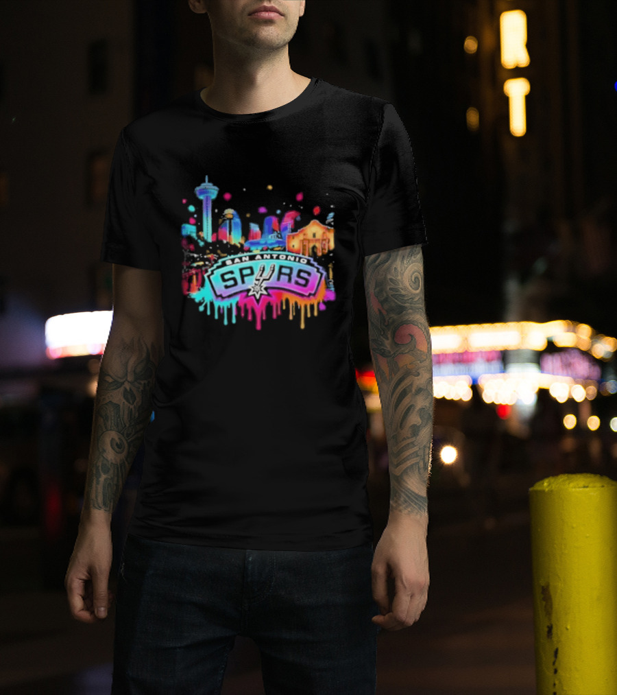 San Antonio Spurs Neon Skyline Colorful Cityscape T-Shirt