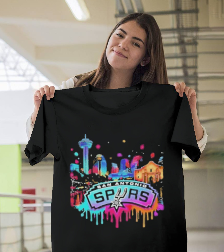 San Antonio Spurs Neon Skyline Colorful Cityscape T-Shirt