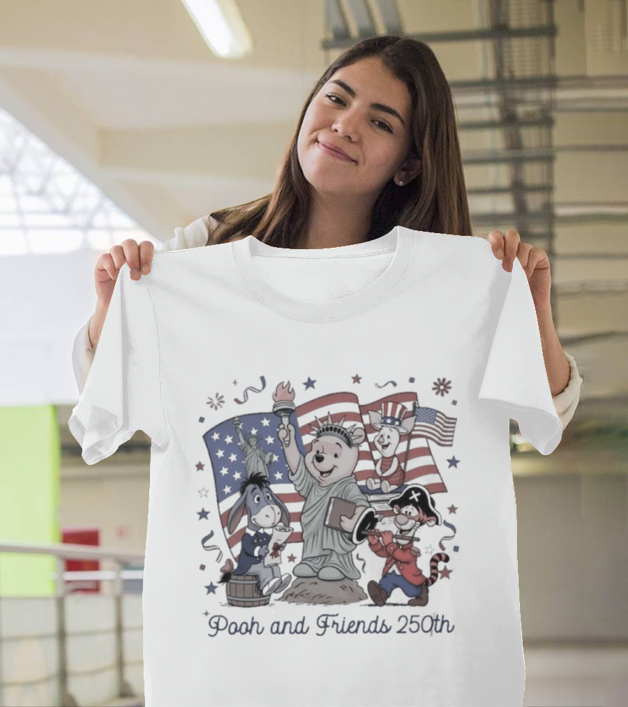 Pooh And Friends 250th Freedom USA American Flags Celebration T-Shirt