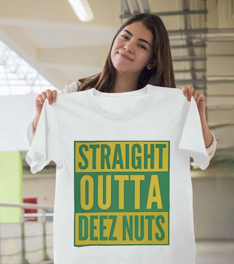 Straight Outta Deez Nuts Bold Yellow Green Block Letters T-Shirt