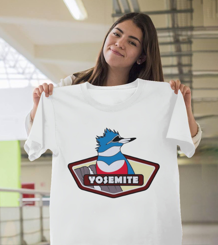 Yosemite Blue Jay With Waterfall Nature Adventure T-Shirt