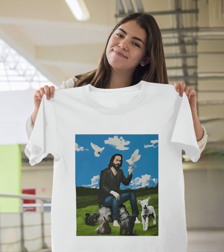 Keanu Reeves Peaceful Meadow With Animals And Doves T-Shirt