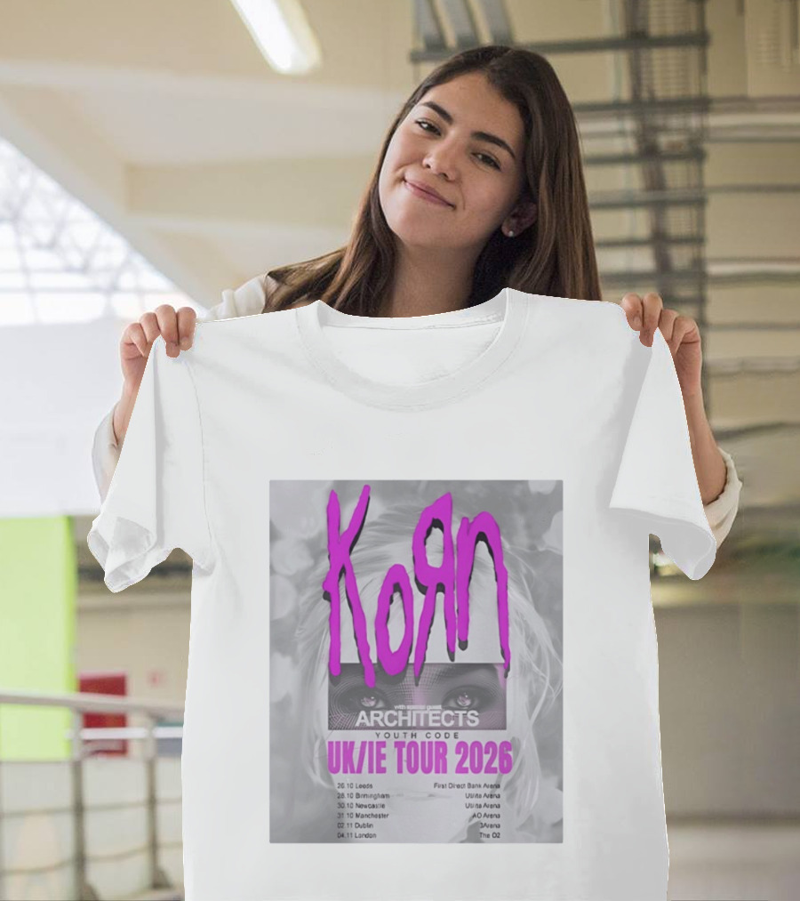 Korn UK/IE Tour 2026 Schedule Architects Youth Code First Direct Arena O2 Arena T-Shirt