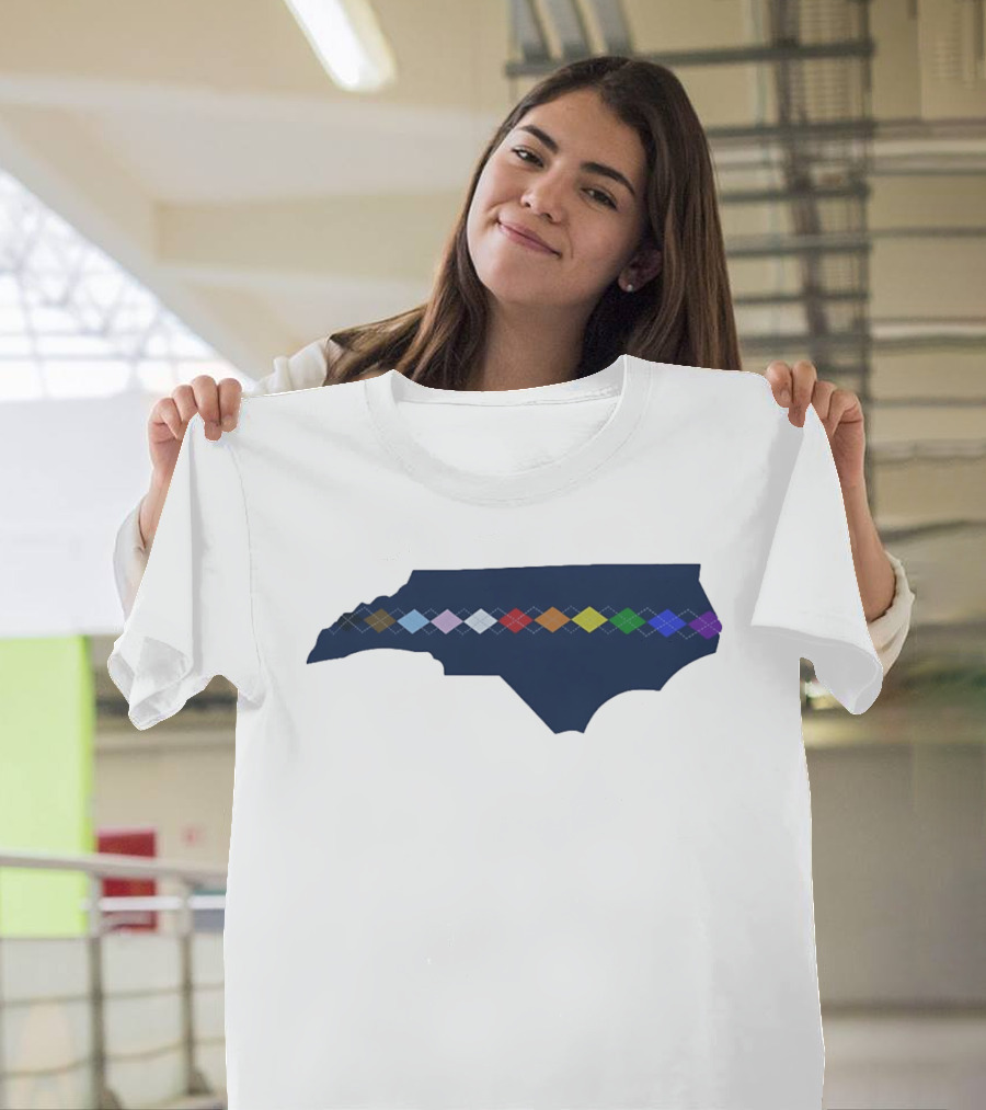 North Carolina Argyle State Map Pattern Inclusivity Message T-Shirt