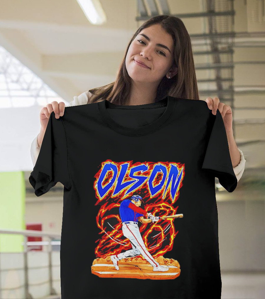 Atlanta Braves Matt Olson Hand Drawn Dynamic Swing Iconic Action T-Shirt