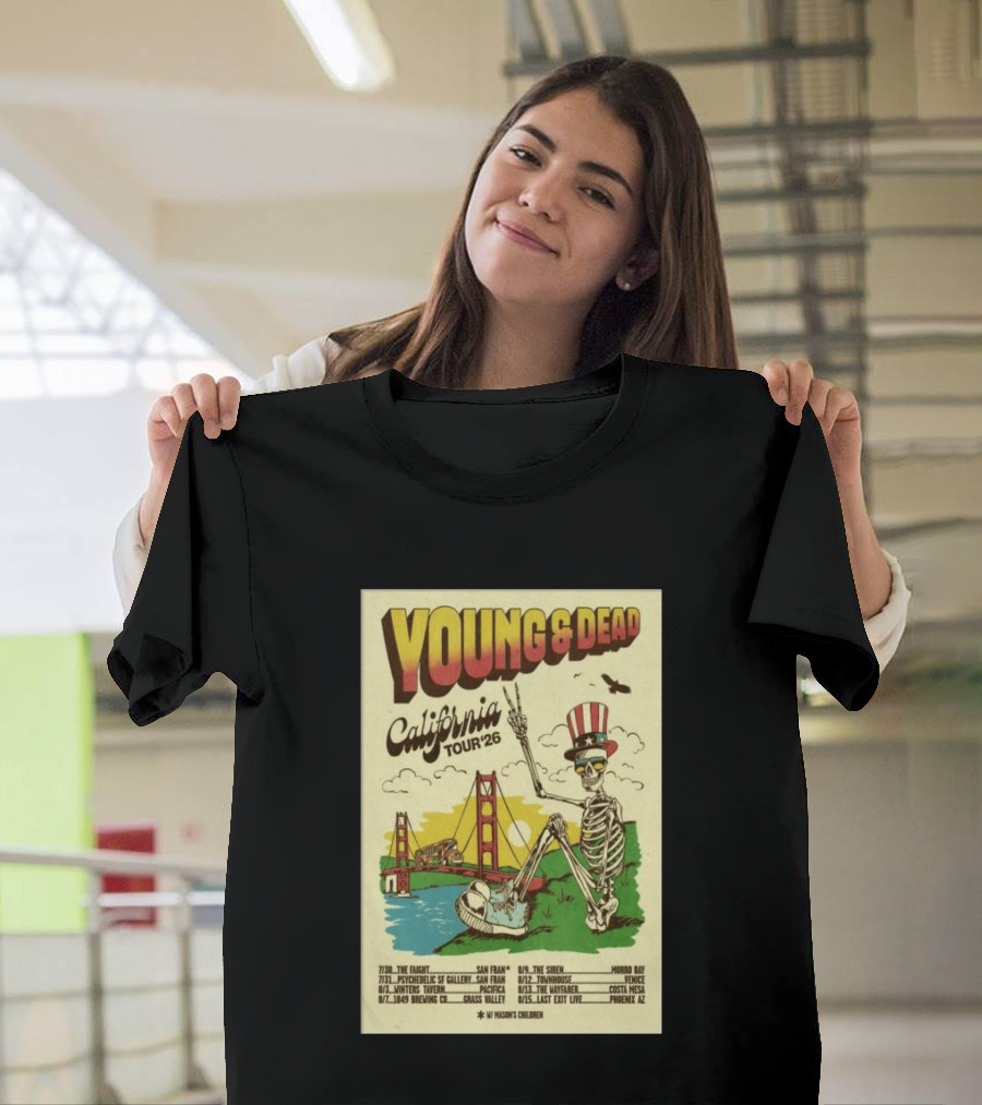 Young And Dead California Tour 2026 Vintage Skeleton Golden Gate Bridge T-Shirt