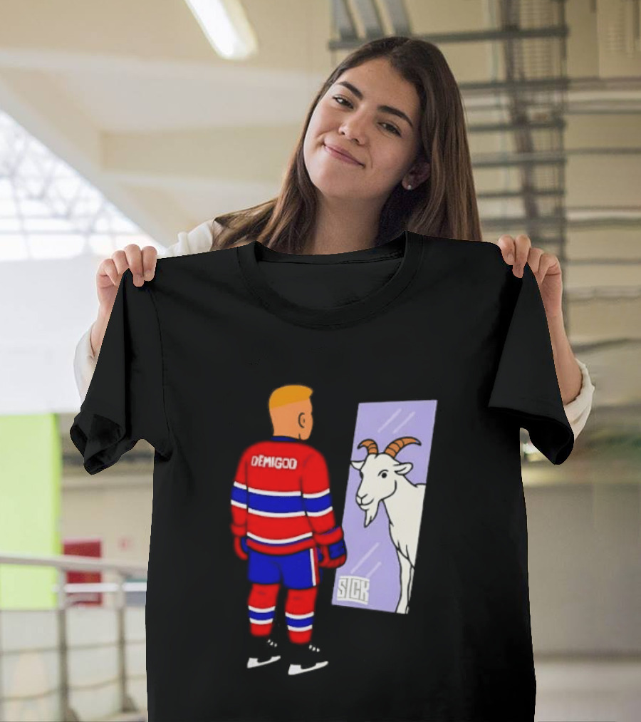 Demigod Hockey Player Looking In Mirror With Goat Reflection T-Shirt