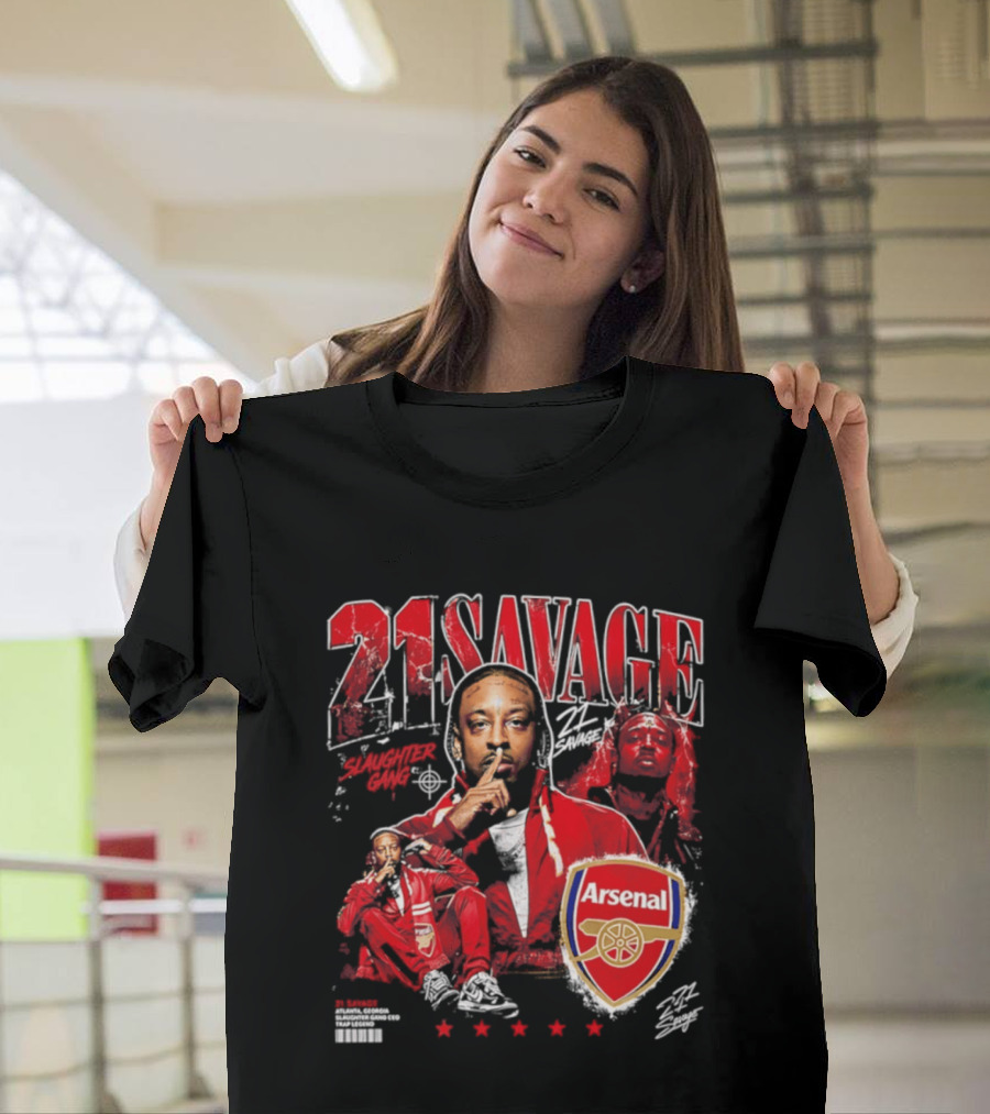 21 Savage Arsenal Collaboration Featuring Slaughter Gang Logos T-Shirt