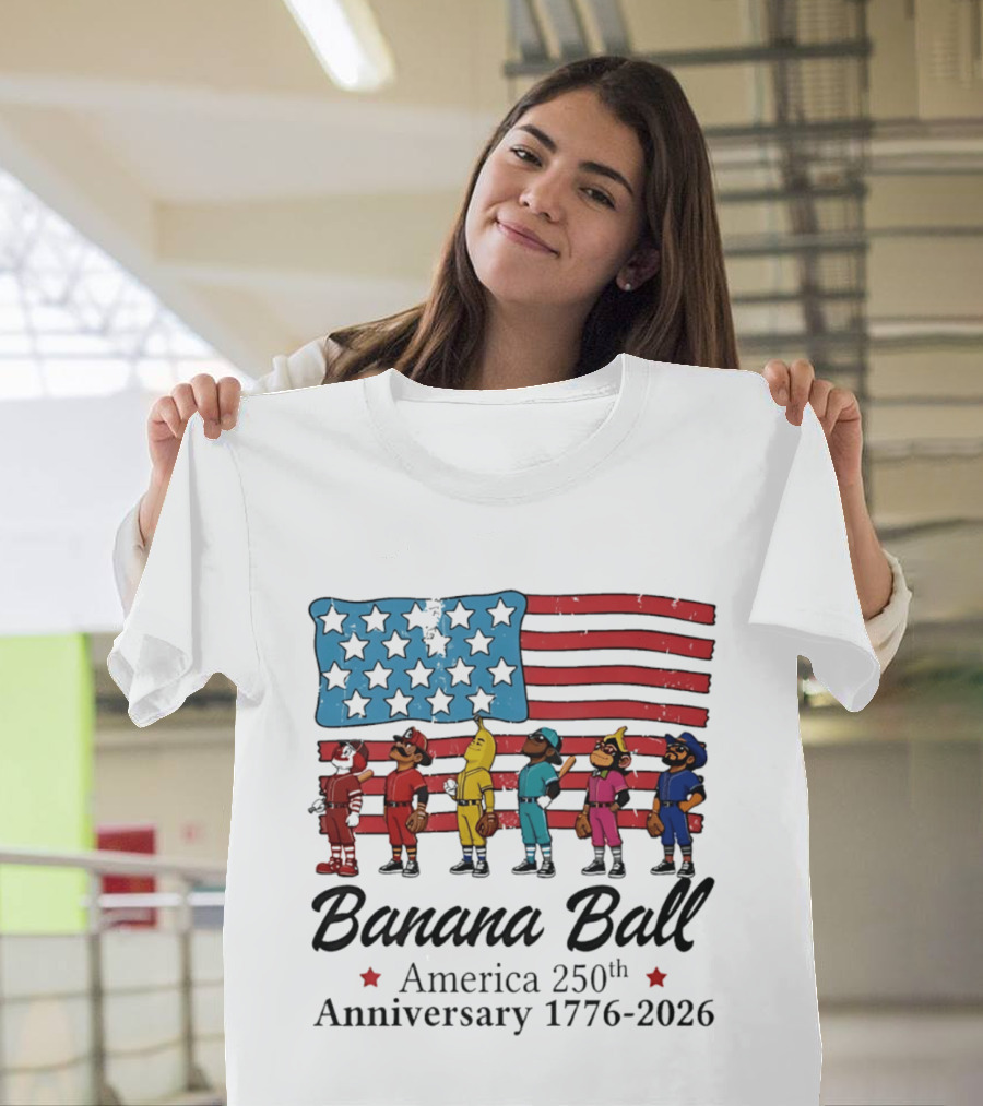 Banana Ball America 250th Anniversary 1776 2026 Flag Baseball Celebration T-Shirt