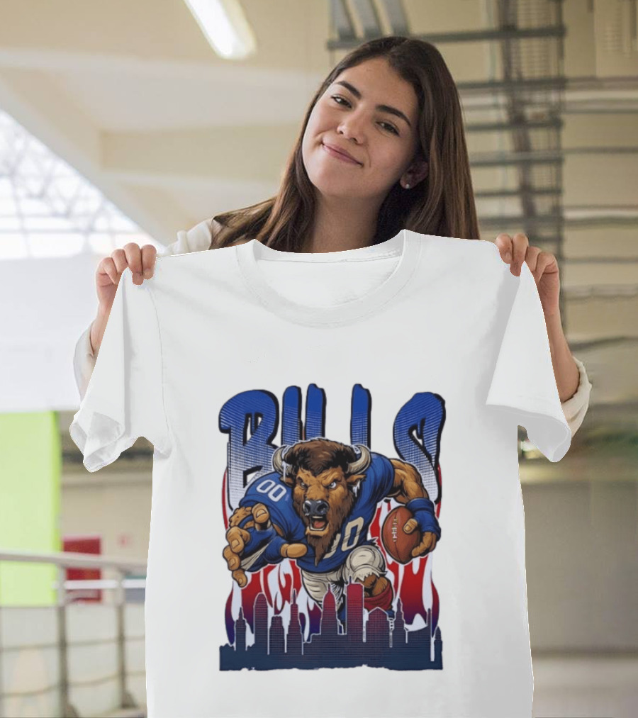 Buffalo Bills Football Running Buff City Skyline T-Shirt