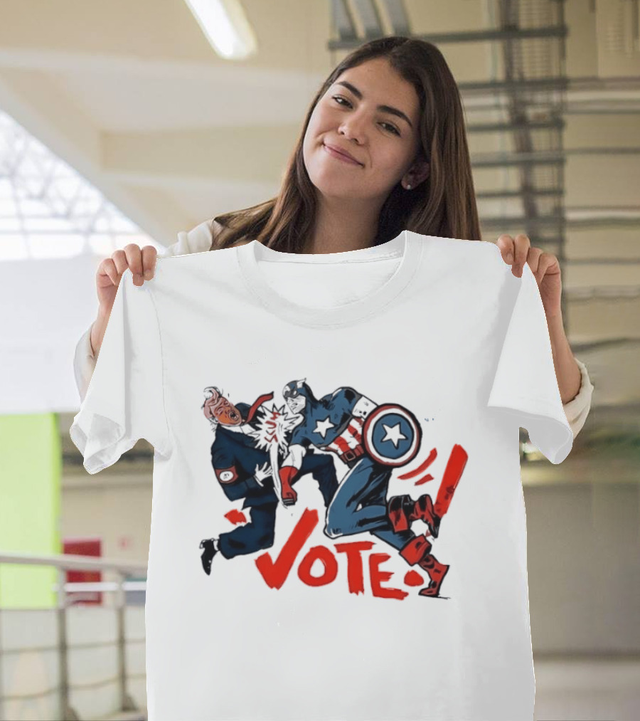 Captain America Punch Donald Trump Vote Comic T-Shirt