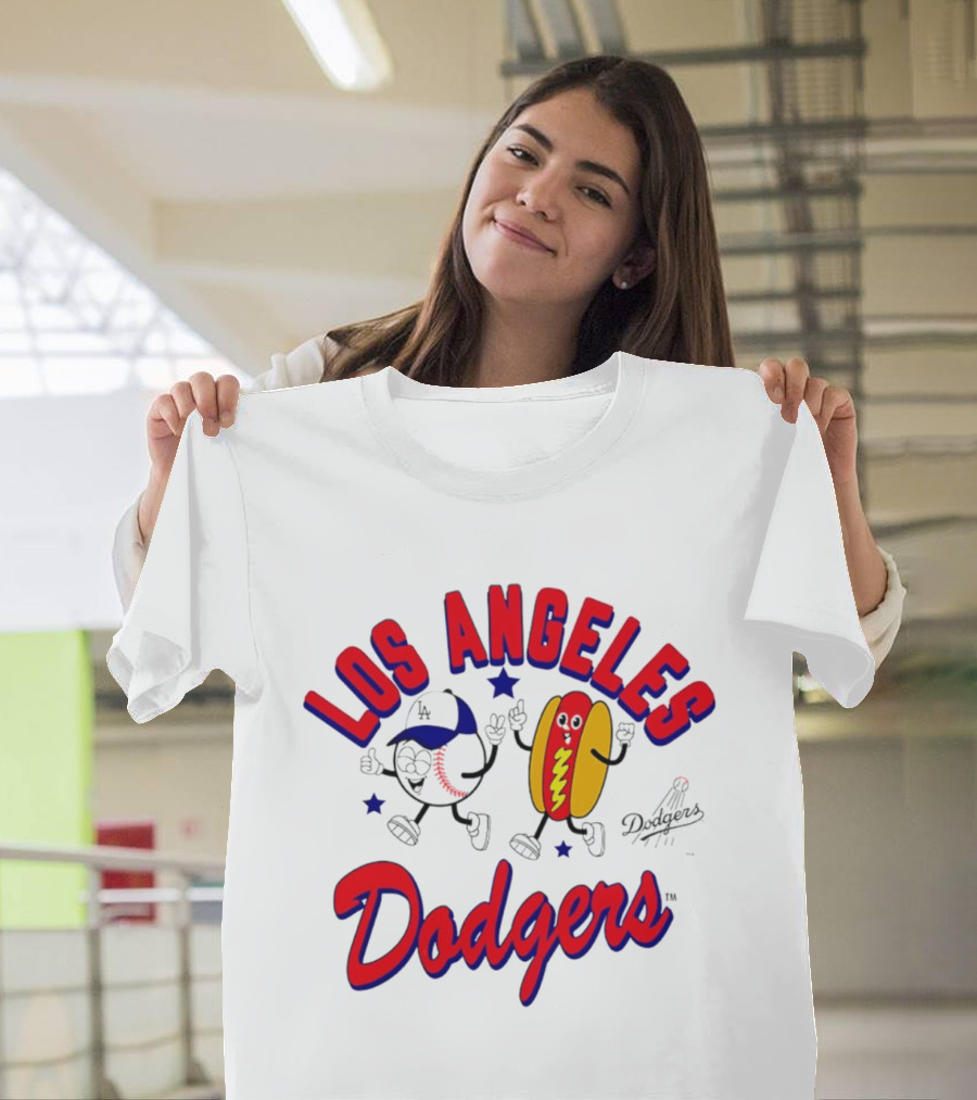 Los Angeles Dodgers Baseball Hot Dog Cartoon Characters T-Shirt