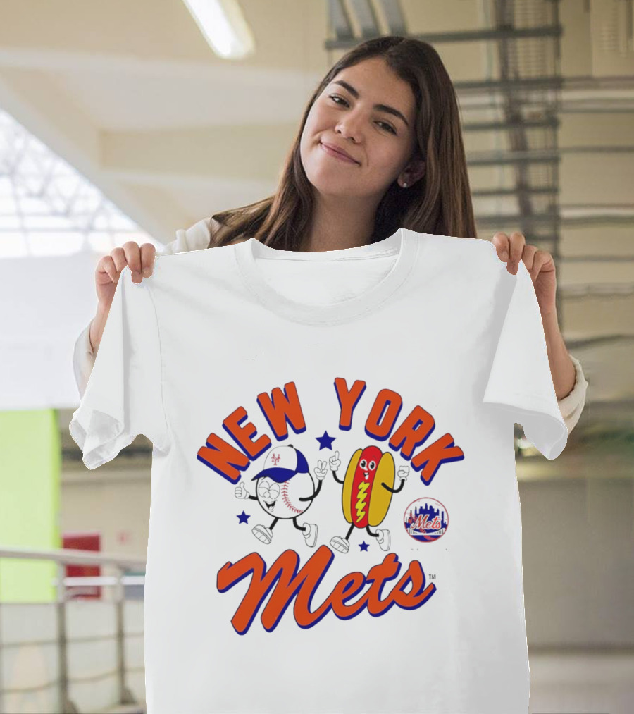 New York Mets Hot Dog Cartoon Baseball T-Shirt