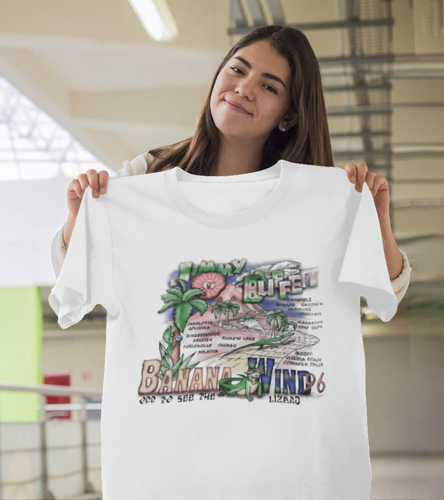 Jimmy Buffett Banana Wind 96 Off To See The Lizard Tropical Scene Palm Trees T-Shirt
