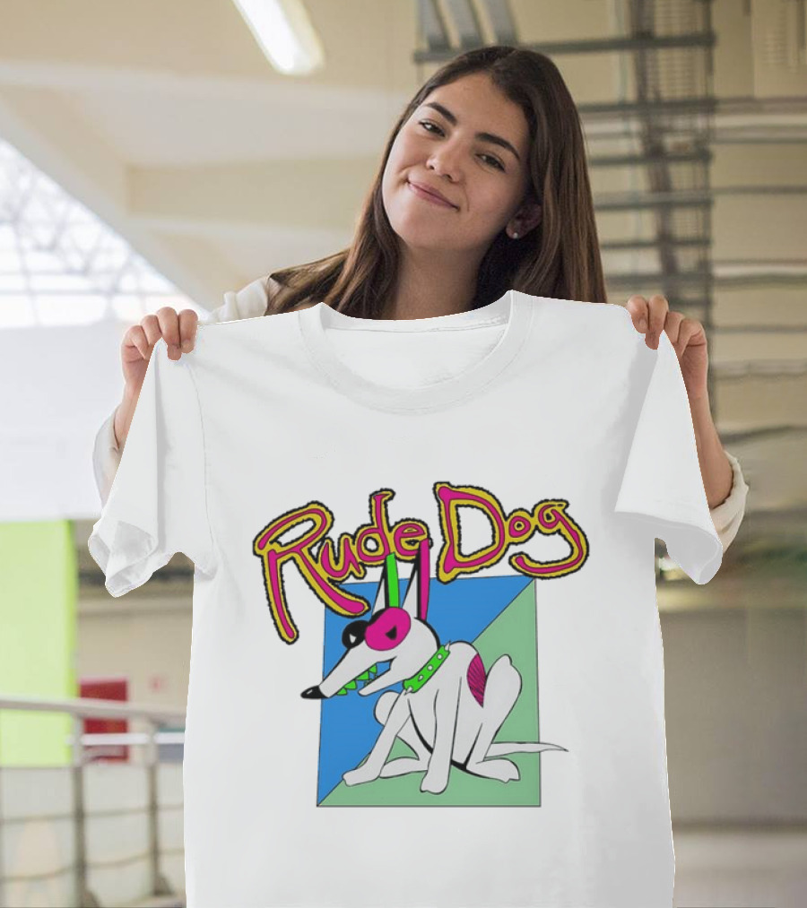 Rude Dog Retro 80s Cartoon Style Colorful T-Shirt