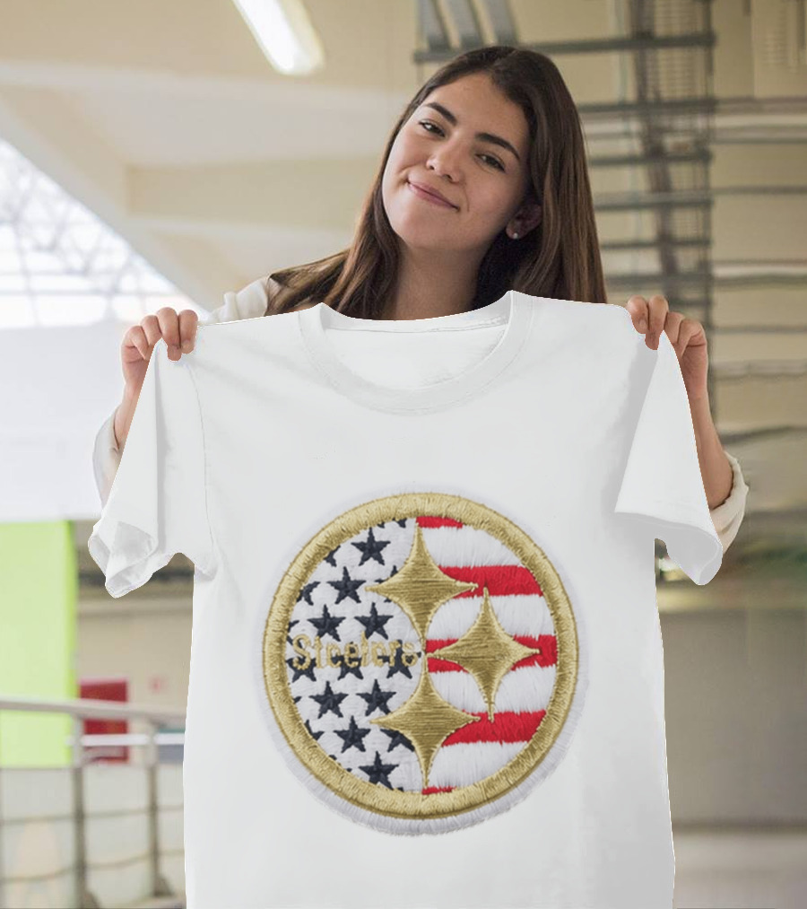 Steelers America 250 Stars And Stripes Patch USA Flag Embroidery T-Shirt