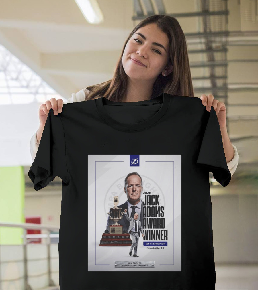 2026 Jack Adams Award Winner Jon Cooper Florida Blue Tampa Bay Lightning 1st Time Recipient 50 26 6 Record 108 Points T-Shirt