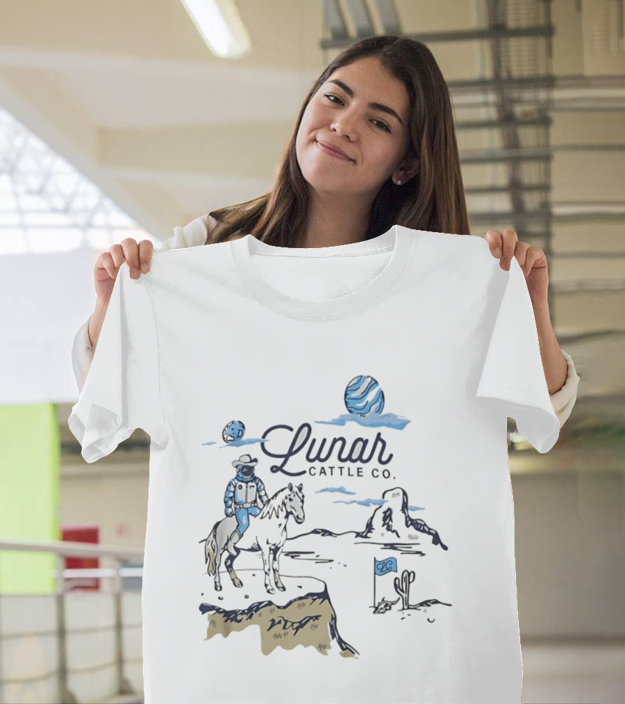 Lunar Cattle Co Astronaut Cowboy On Horseback With Planet And Flag T-Shirt