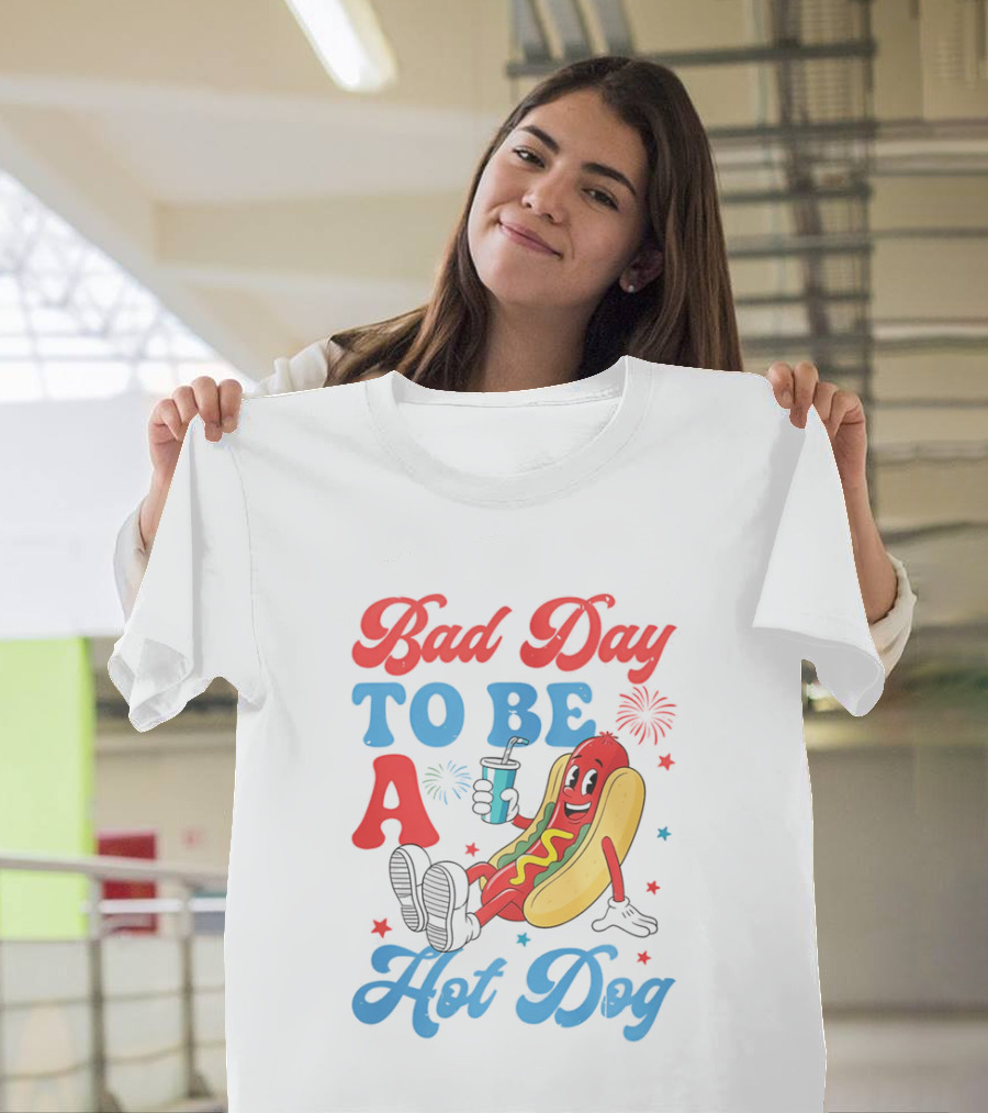 Bad Day To Be A Hot Dog Cool Cartoon Character With Drink T-Shirt