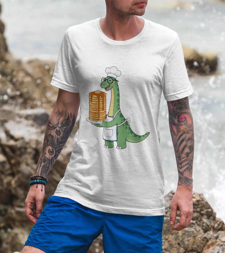 Chef Dinosaur With Towering Pancakes And A Smile T-Shirt
