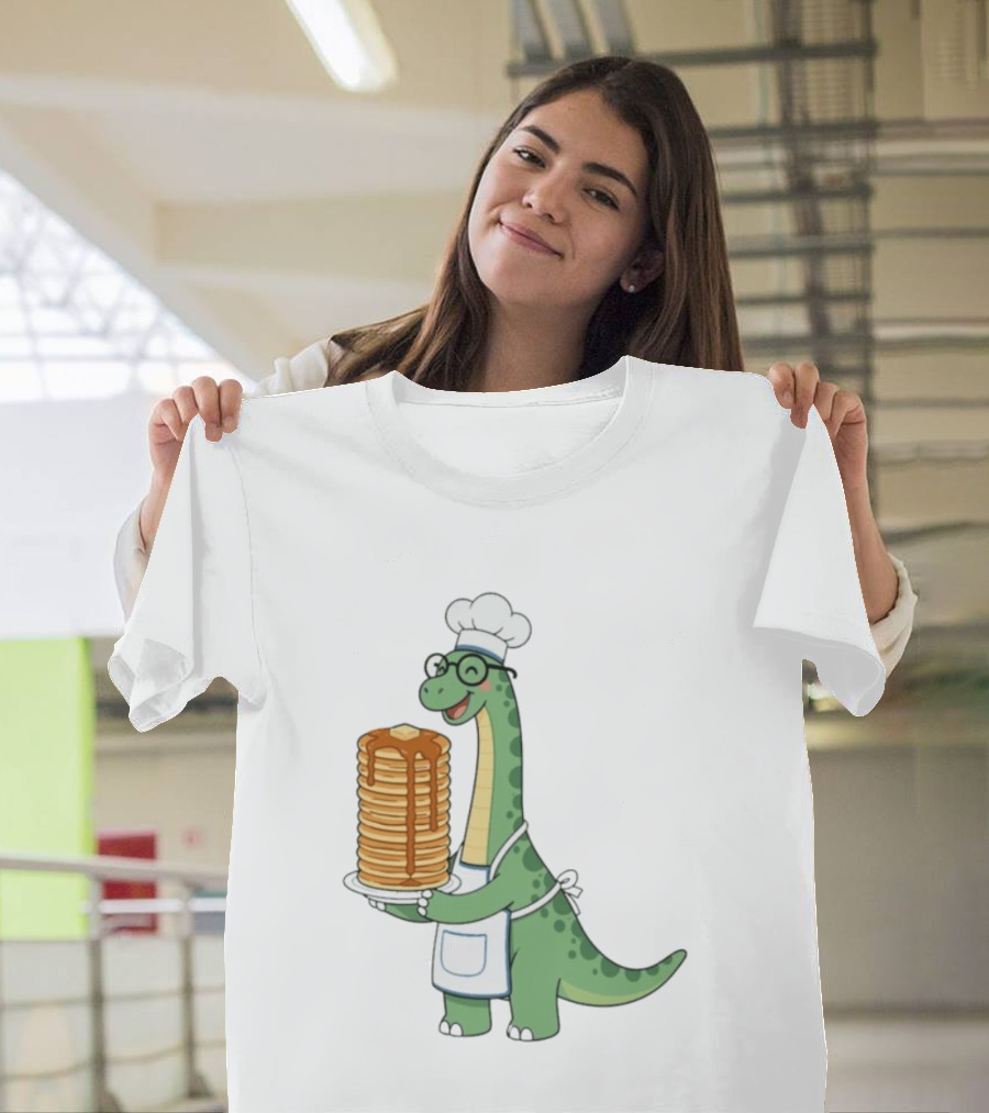 Chef Dinosaur With Towering Pancakes And A Smile T-Shirt