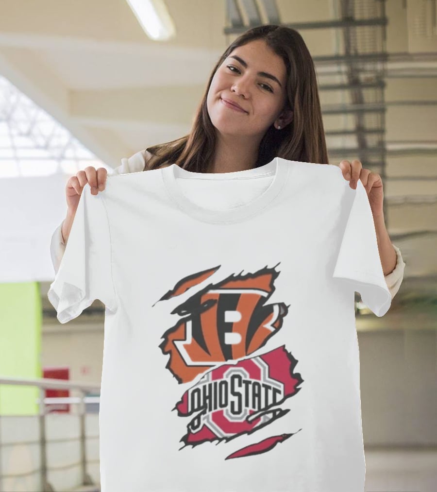 Cincinnati Bengals Ohio State Buckeyes Rip Effect NCAA Collaboration T-Shirt