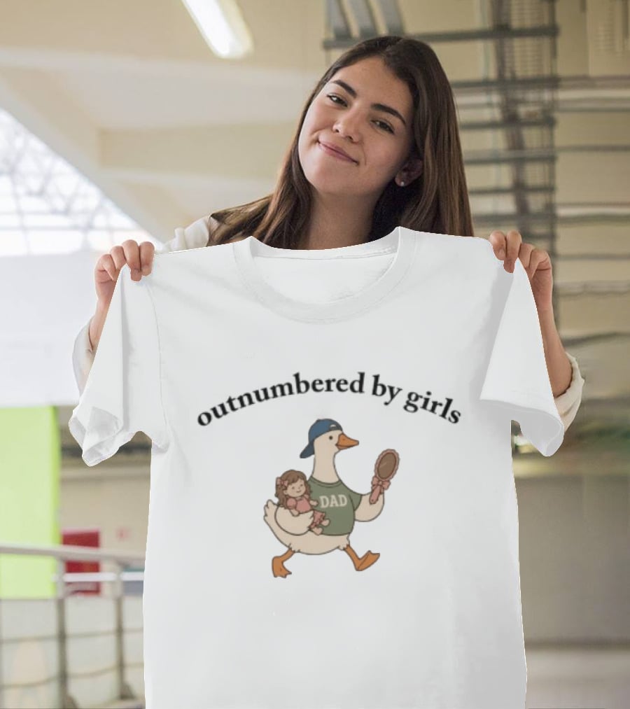 Duck Dad Outnumbered By Girls Funny Cartoon Parenting Humor T-Shirt