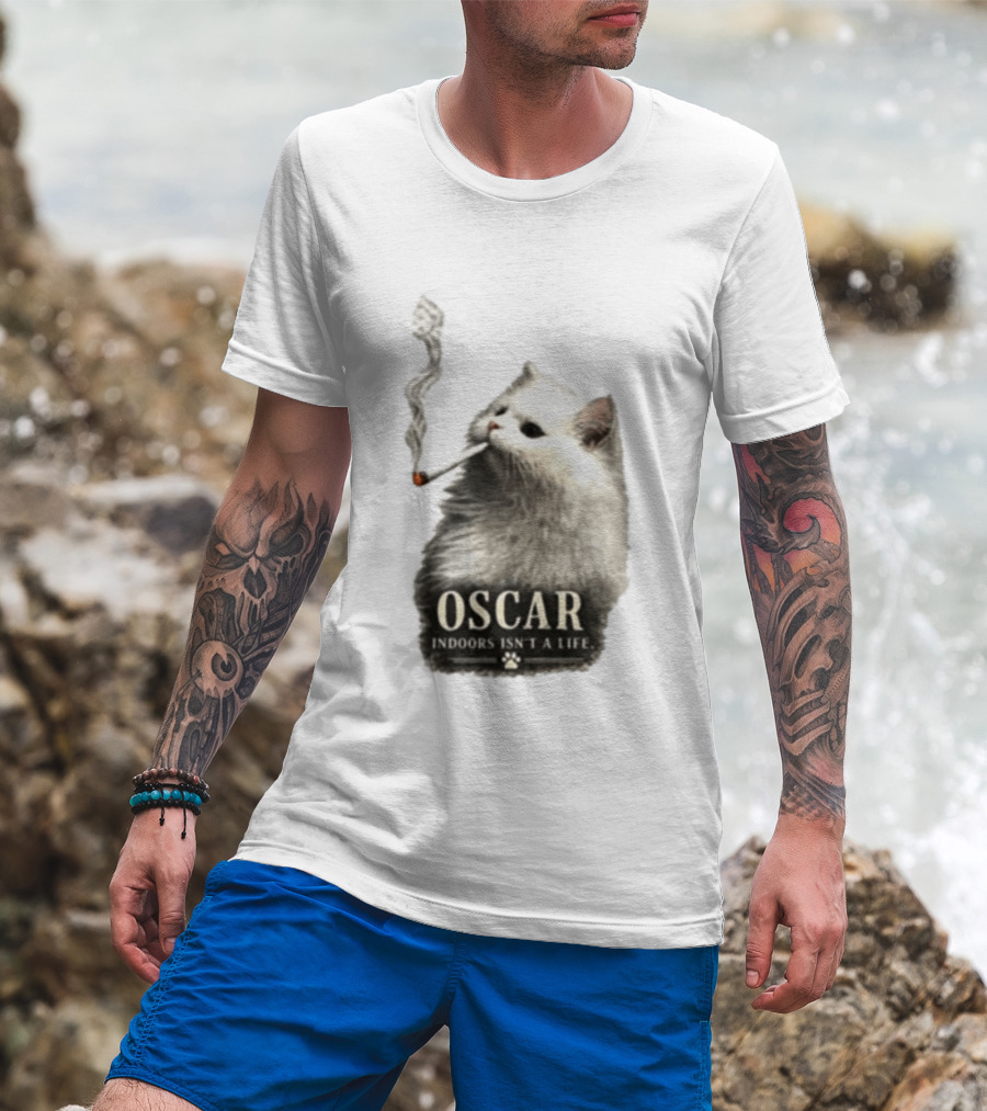 Oscar Indoors Isn't A Life Cat Smoking Cigarette T-Shirt